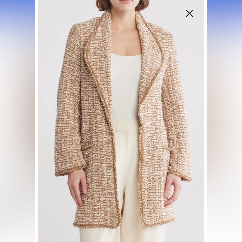 Max studio Tan Textured/tweed Open Front cardigan